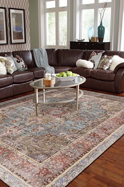 AIDA HOME Avlin Şönil Elit Desenli Pamuk Tabanlı Yıkanabilen Kaydırmaz Antiba...