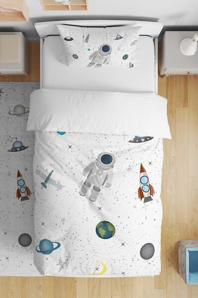 EVPANYA White Space Small Astronaut Patterned Single Baby Kids Bedding Set
