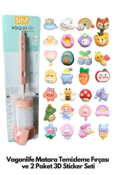Vagonlife Set of 7cm Extendable Sponge Cleaning Brush and 8 3D Stickers