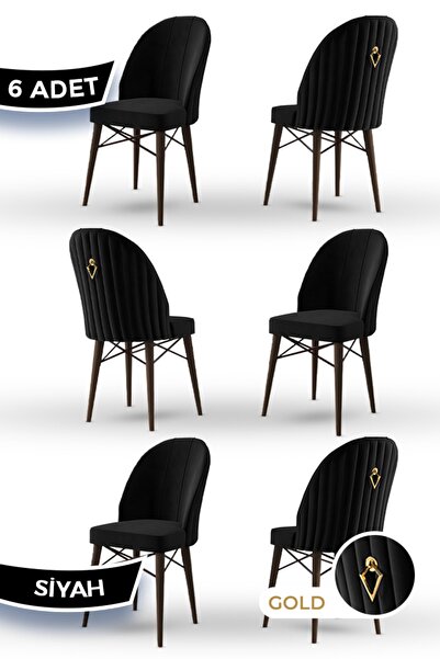 Canisa Ritim Serisi, 1.sınıf Babyface Kumaş, 6 Adet Siyah Sandalye, Ceviz Gür...