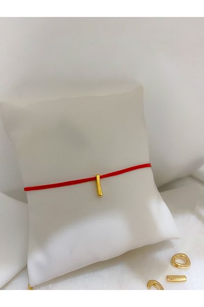 Lucky Designs Women's Red Rope Plate I Letter Adjustable Bracelet