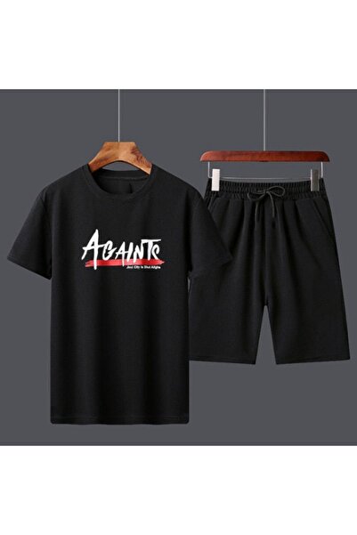 DUBU BUTİK Againts T-Shirt Shorts - Black Bottom Top Set Shorts T-Shirt Combi...