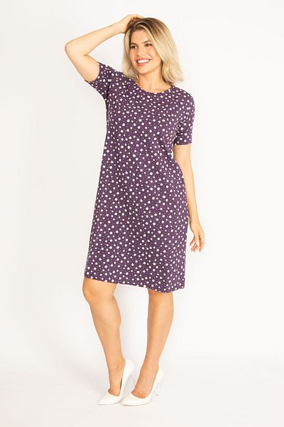 Şans Women's Colorful Plus Size Crew Neck Patterned Dress 65n36401
