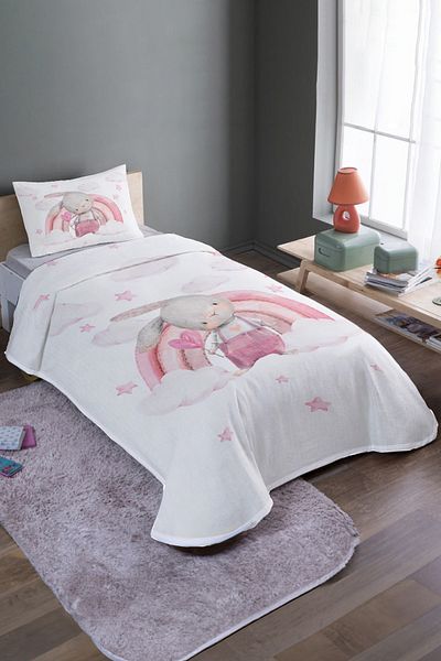 EVPANYA Set și cuvertură de pat cu model Rainbow Rabbit