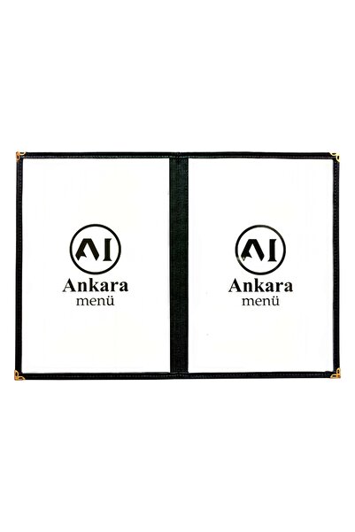 ankara menü (1 Adet ] Deri Biyeli A4 2 Yaprak 4 Sayfa Kapasiteli Şeffaf, Pvc, Asetat Menü Kabı