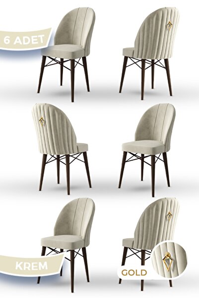 Canisa Ritim Serisi, 1.sınıf Babyface Kumaş, 6 Adet Krem Sandalye, Ceviz Gürg...