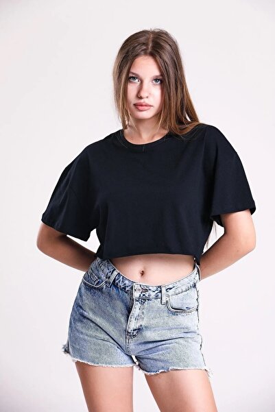 Keywest Γυναικεία Unprinted Basic Oversize Casual Crop Μπλούζα