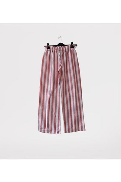 Namaste Vintage Slim Fit Gathered Waist Striped Linen Trousers