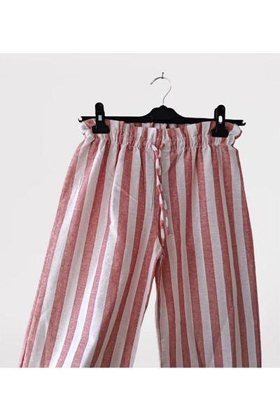 Namaste Vintage Slim Fit Gathered Waist Striped Linen Trousers