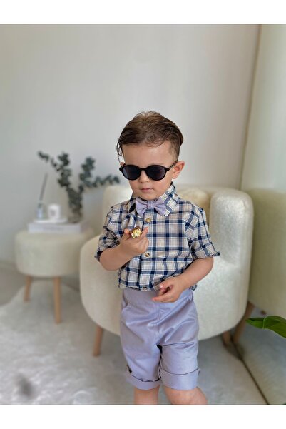 favorimkids Striped Shirt Set (Pants, Shirt, Bow Tie) 3 Piece Set