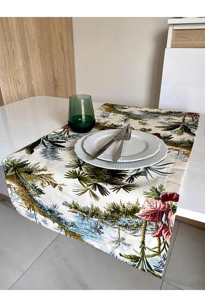 Parla Life Patterned Duck Linen Runner 40x140 Cm