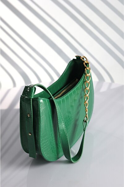 Rimense Green Crocodile Patterned Adjustable Strap Bag