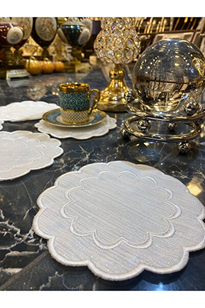 Teksev Galaxy Cream Cocktail Χαρτοπετσέτα 6 τεμαχίων Maras Handwork Surnama Κεντημένη χαρτοπετσέτα παρουσίασης καφέ