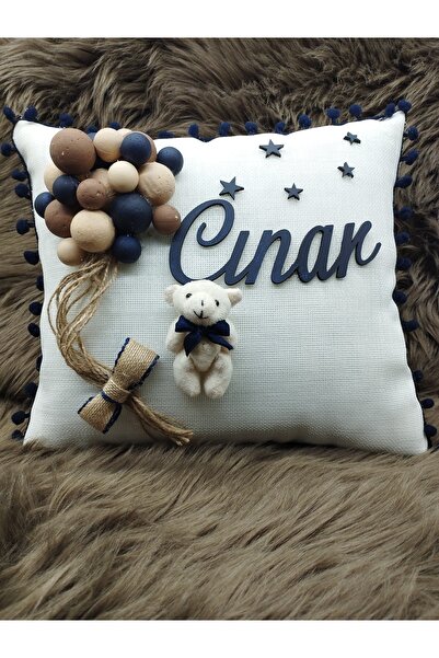 7Renk Bubble Kız Bebek Ayıcıklı Takı Yastığı,Bebek İsimli Dekoratif Yastık,Bebek Mevlütü Takı Yastığı