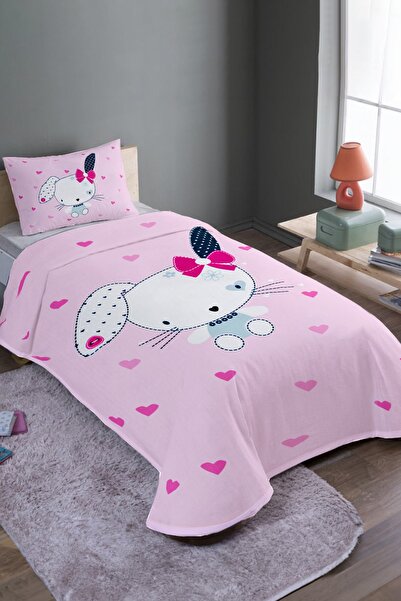 EVPANYA Pembe Bez Tavşan Desenli Tek Kişilik Pike Takımı Ve Yatak Örtüsü