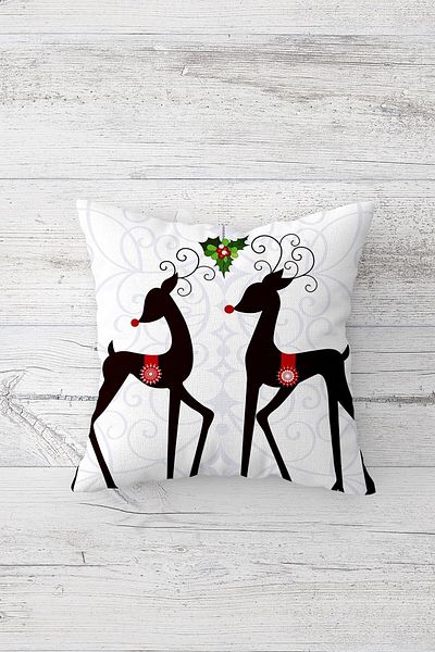 Latibule Deer Pinewood Christmas New Year Themed Hidden Zippered Throw Pillow Cover Seat Pillow Cover Set (4pcs)