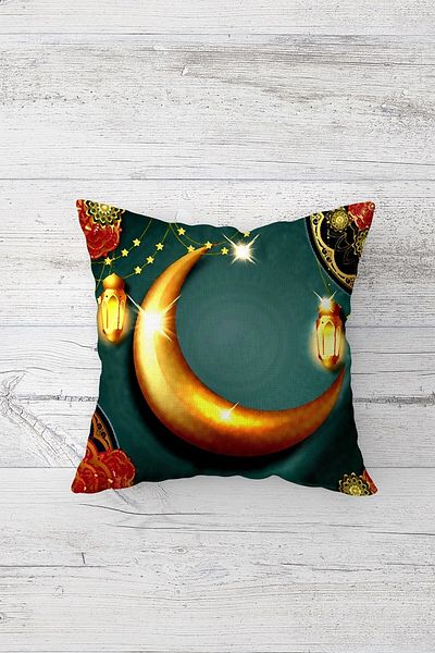 Latibule Crescent Themed Ramadan Mubarak Hidden Zippered Throw Pillow Cover Sofa Pillow Cover Set (4 Pieces)