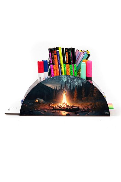 kutuTR Wooden Vip Mountain Series Rainbow Ruled Desktop Pen Holder Organizer with Assembled Box
