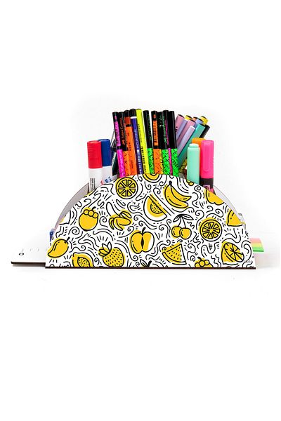 kutuTR Wooden Vip Fruit Series Rainbow Ruled Desktop Pen Holder Organizer with Assembled Box