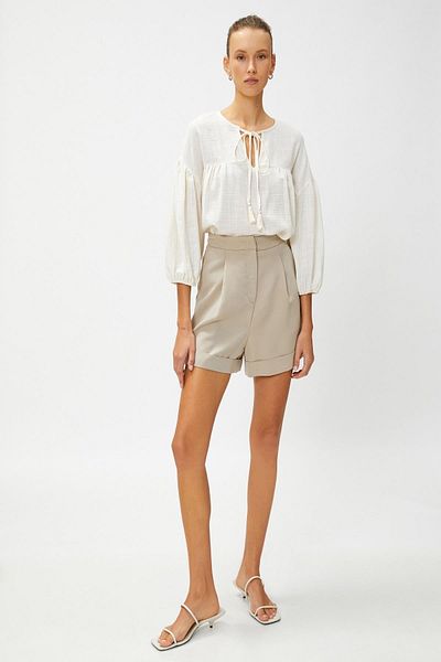 Koton Beige gestreifte Damenbluse