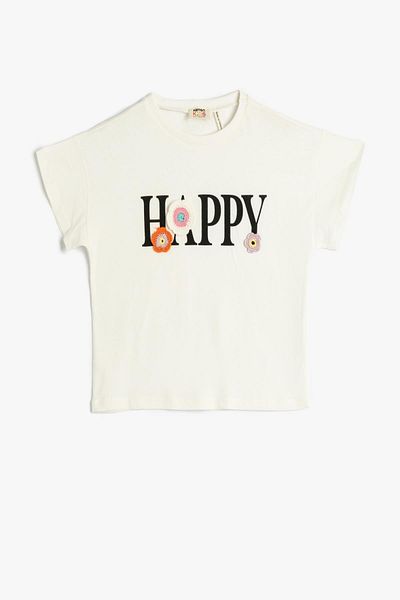 Koton T-shirt dziewczęcy w kolorze ecru