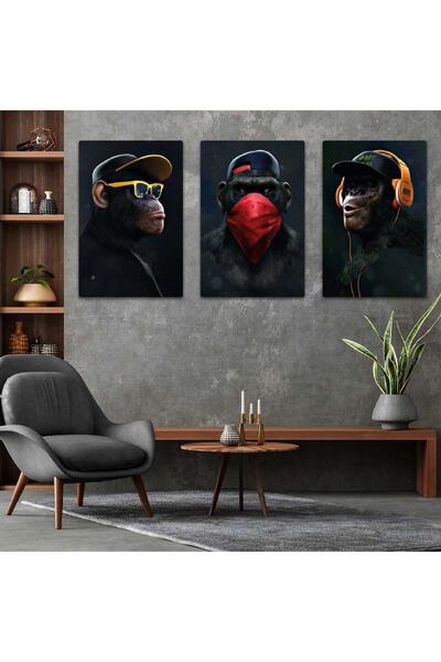 Zevahir Mobilya Dekorasyon Set de pictură triplu MDF Style 3maimuțe