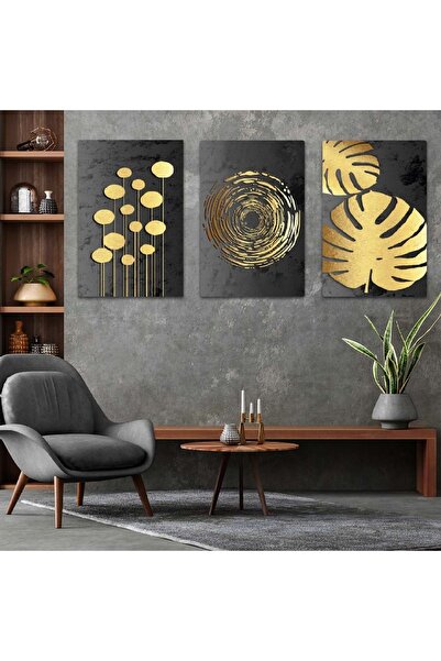 Zevahir Mobilya Dekorasyon Üçlü Mdf Soyut Desen Tablo Seti