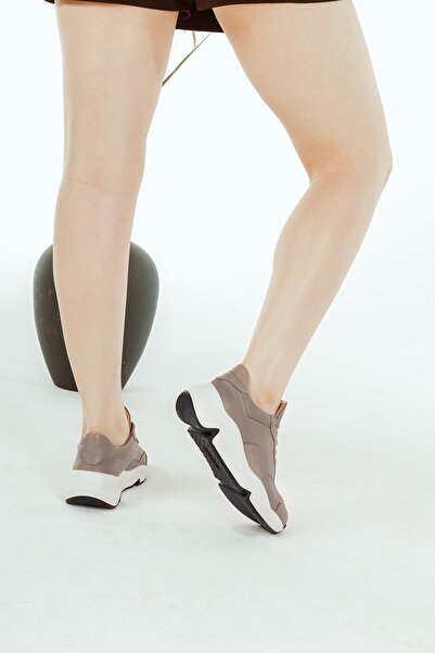 Cooliza Genuine Leather Laced Eva Thick Sole Daily Comfortable Women's Sports Shoes Mink