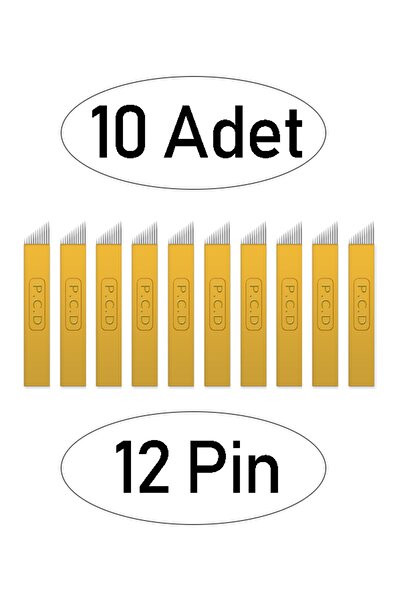 ARMONİKONYA 10 Adet 12 Pin Sarı Pcd Microblading P.c.d Gold Kalıcı Makyaj Iğnesi Microblading Iğne 0,25 Mm