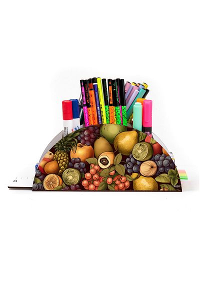 kutuTR Wooden Fruit Series Rainbow Ruled Desktop Pen Holder Organizer with Assembled Box