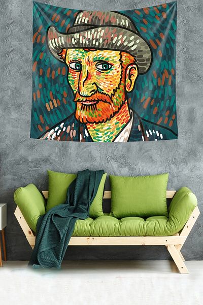 Latibule Model portret Van Gogh, catifea rezistentă la pete, țesătură texturată, pânză de perete, tapiserie