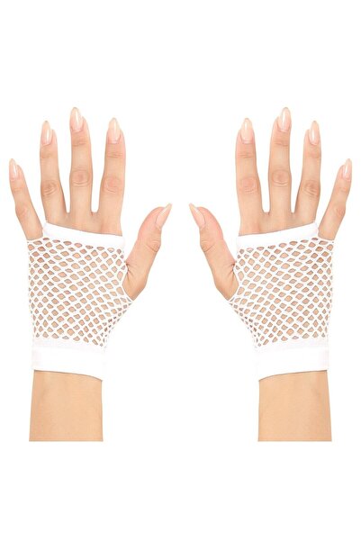 Go İthalat قفازات محبوكة شبكية قصيرة الطول باللون الأبيض (4107)