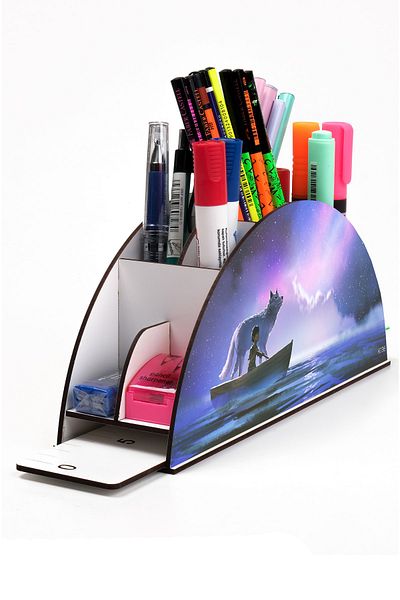 kutuTR Wooden Vip Ai Model Series Desktop Pen Holder Organizer with Rainbow Ruler Assembled Box