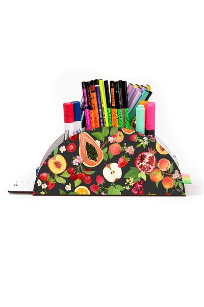 kutuTR Wooden Vip Fruit Series Rainbow Ruled Desktop Pen Holder Organizer with Assembled Box