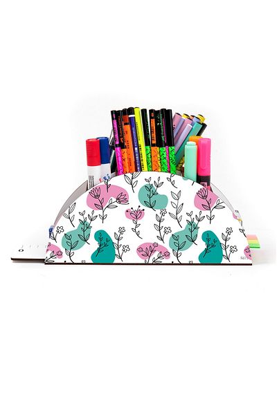 kutuTR Wooden Vip Pattern Series Rainbow Ruled Desktop Pen Holder Organizer Assembled Boxed