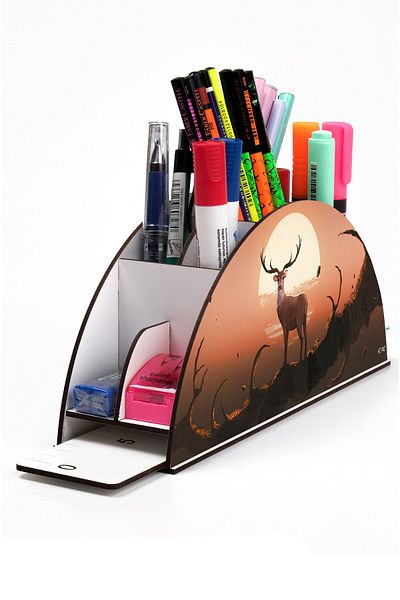kutuTR Wooden Vip Ai Model Series Desktop Pen Holder Organizer with Rainbow Ruler Assembled Box
