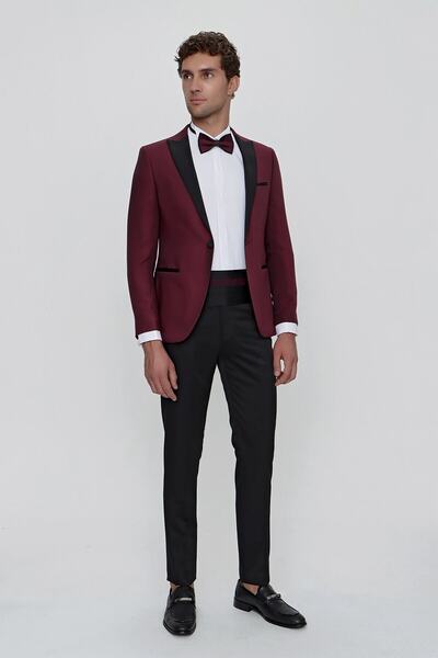 Morven Men's Dark Burgundy Bologne Ceremonia Groom Tuxedo