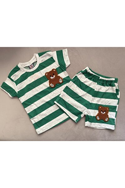 SANTRALBEBE Set pantaloni scurți cu ursuleț cu dungi pentru băiat