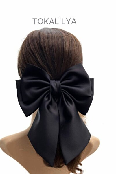 TOKALİLYA Kadın siyah saten otomatik klipsli toka