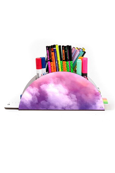 kutuTR Wooden VIP Aİ Model Series Desktop Pen Holder Organizer with Rainbow Ruler Assembled Box