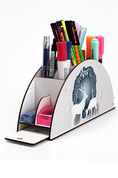 kutuTR Wooden VIP Vivies Series Desktop Pen Holder Organizer with Rainbow Ruler Assembled Box