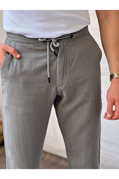 COOL TARZ Ανδρικό λινό παντελόνι σε γκρι μουσελίνα