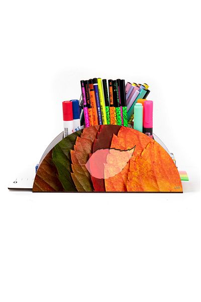 kutuTR Wooden VIP Forest and Leaves Series Desktop Pen Holder Organizer with Rainbow Ruler Assembled Box