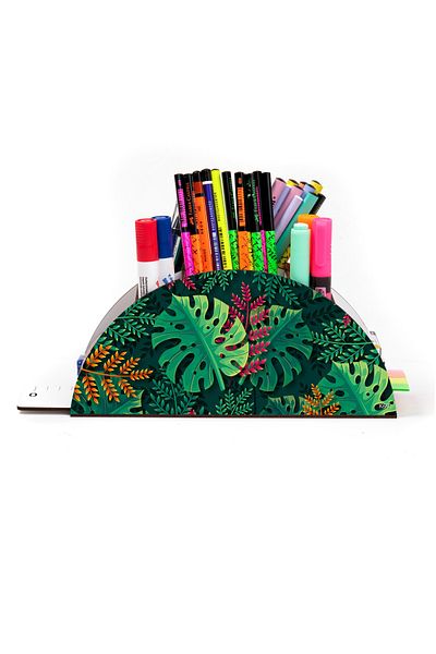 kutuTR Wooden VIP Forest and Leaves Series Desktop Pen Holder Organizer with Rainbow Ruler Assembled Box