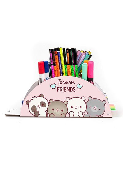 kutuTR Wooden VIP Desktop Pen Holder Organizer with Rainbow Ruler for Kids with Assembled Box