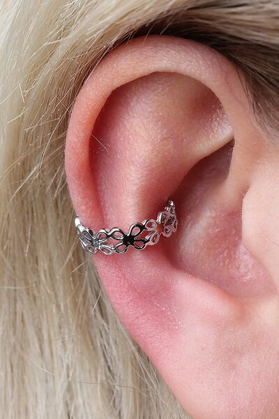 depozoom Gümüş Kaplama Ayarlanılabilir Sıkıştırılabilir Conch Orbital Çiçek Earcuff Küpe