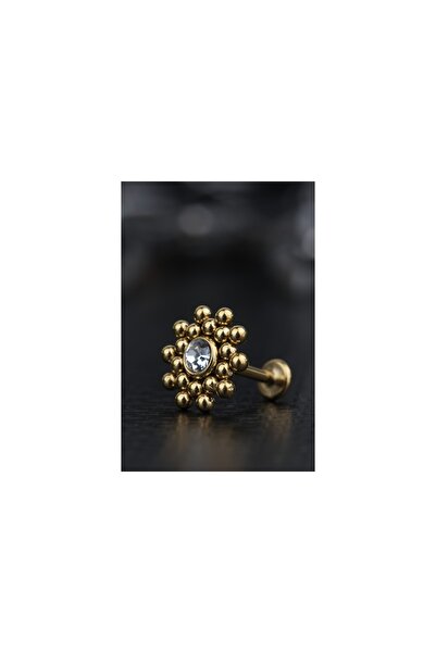 depozoom Cerrahi Çelik Kıkırdak Tragus Zirkon Taş Piercing Gold