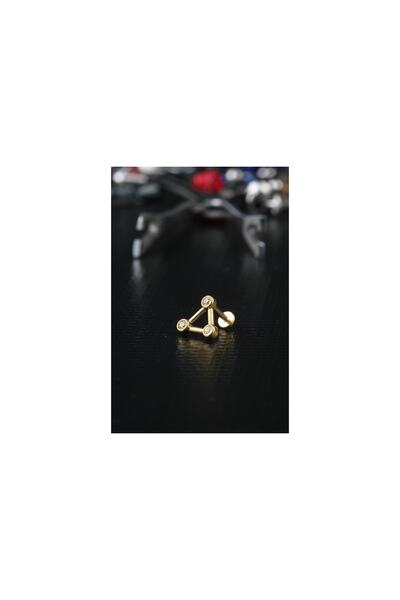 depozoom Üç Taş Üçgen Altın Tragus Cerrahi Çelik Piercing