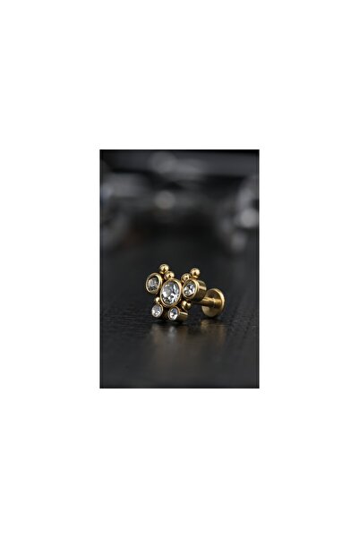 depozoom Cerrahi Çelik Kıkırdak Tragus Zirkon Taş Piercing Gold