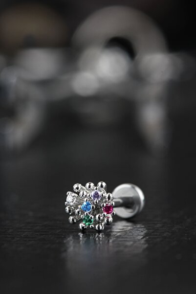 depozoom Cerrahi Çelik Kıkırdak Tragus Helix Zirkon Taş Labret Piercing